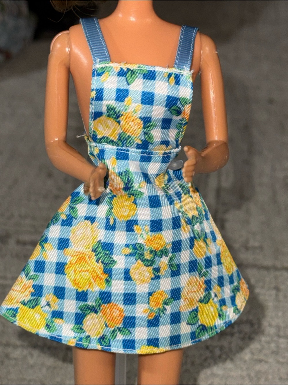 Barbie Mattel Blue & White Gingham Floral Sleeveless Strap Dress